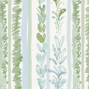 soft blue and green floral stripes