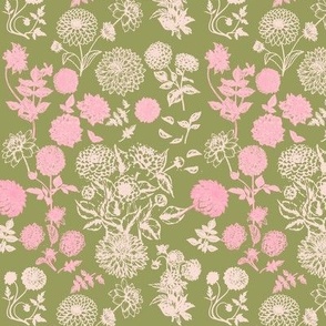 dahlia design pink on green