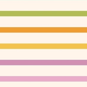 Rainbow Breton Candy Stripes on Cream Bright Multi Coloured Girly Spring Summer Nautical Stripe in Green Orange Yellow Lilac and Pinks