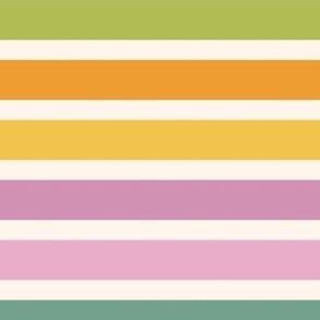 Rainbow Candy Stripes on Cream Breton Stripes Reversed Multi Coloured Girly Spring Summer Beach Stripe in Green Orange Yellow Lilac and Pinks