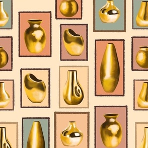Gold Vase Collection, Oil Painted in Warm Earth Tones