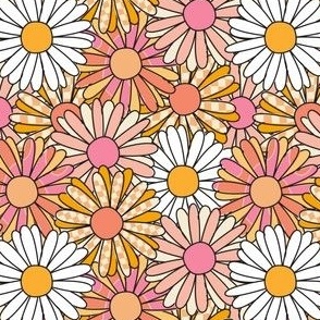 Groovy Daisy Flower Field - Orange Pink
