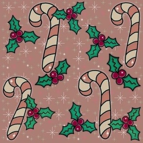 Cozy Christmas Candy Canes, Pink on Mauve