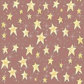 Cozy Christmas Yelllow  Stars on Mauve Pink