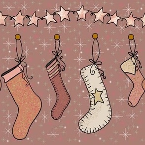 Cozy Christmas Stockings, Cream and Pink on Mauve