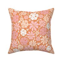 Spring floral of bold flowers in pink, coral, peach and orange