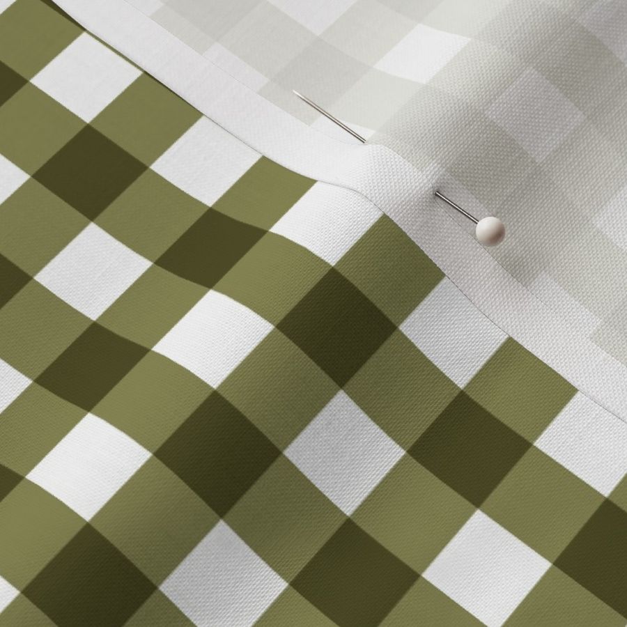 1/2 inch Olive Green Gingham Check on White