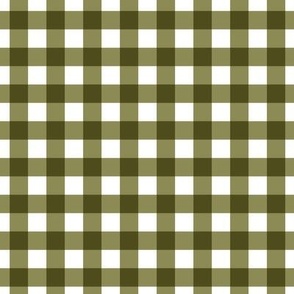 1/2 inch Olive Green Gingham Check on White