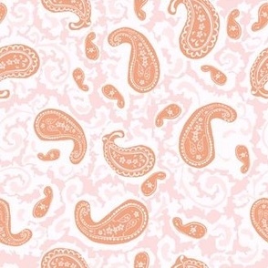 Hand-drawn floral paisley in coral  and pink / orange paisley camo
