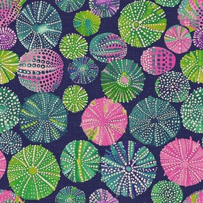 Sea Urchin Colorful Seaside Home Decor - Linen Textured Look - Navy Pink Purple Green 