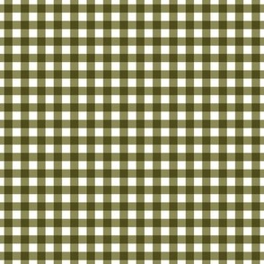 1/4 inch Olive Green Gingham Check on White