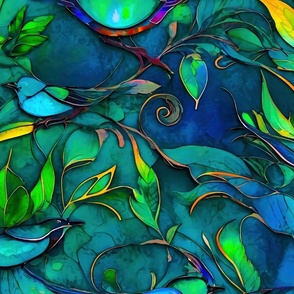 abstract blue and green feathers