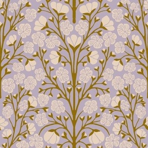 Plum Blossoms in Cream and Mustard  | Small Version | Chinoiserie Style Pattern at an Asian Teahouse Garden