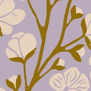 Plum Blossoms in Cream and Mustard  | Large Version | Chinoiserie Style Pattern at an Asian Teahouse Garden