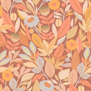 Autumn field in light brown peach pink and grey
