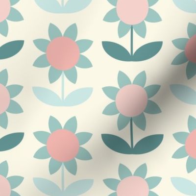 retro happy flower ❊ pink, green, ivory