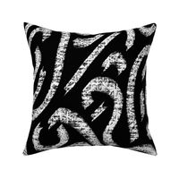 rustic brush stroke - white on black - bold abstract wallpaper and fabric