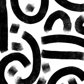abstract brush stroke bold - black on white - minimalist boho wallpaper and fabric