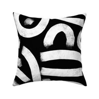abstract brush stroke bold - white on black - minimalist boho wallpaper and fabric