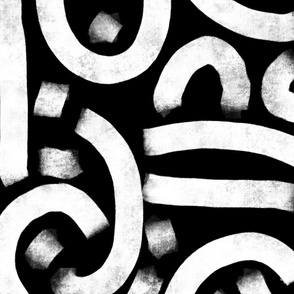 abstract brush stroke bold - white on black - minimalist boho wallpaper and fabric