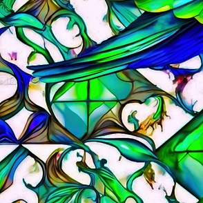 xl green and blue birds on abstract background