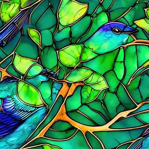 emerald tanager abstract blue and green feathers