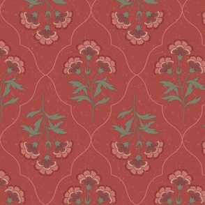  Boho Arabesque Carnations in Coral -  Large Version