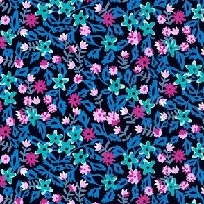 Vintage Ditsy Floral pink green black small scale