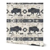 Rustic Western Yellowstone Buffalo Bison Indian Native American Gray Cream White Blanket Old Distressed Wood Barn Cabin Wallpaper Lodge