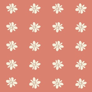 White Floral Stripe on dark coral , Whimsical  – white flower blender - medium size