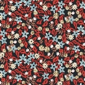 Vintage Ditsy Floral red slade tan small scale