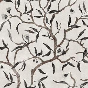 Chinoiserie Neutral Branch with Canvas Texture