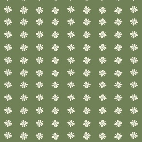 White floral stripe - multi directional design on moss green. Whimsical Flower Stripes – Minimal Spring Design for Girls' Room