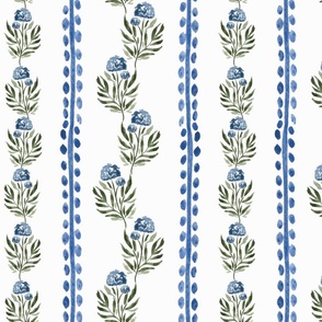 Large - Darling Blue Hydrangea's - White - Heritage Stripes