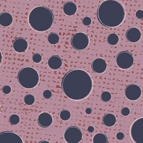 Circles Unbound - Lead-Gray and Cream Textured Sketched Circles Atop a Deep-Cameo-Pink and Brick-Red Grunge Textured Background