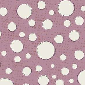 Circles Unbound - Light Sand Dollar Cream and Pewter-Gray Textured Sketched Circles Atop a Deep-Cameo-Pink and Indian-Red Grunge Textured Background