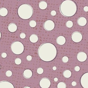 Modern Geometric Circles Unbound - Light Sand Dollar Cream and Pewter-Gray Textured Sketched Circles Atop a Deep-Cameo-Pink and Indian-Red Grunge Textured Background