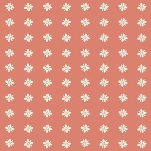 White Floral Stripe on Dark Coral - Whimsical  – Minimal Spring Design - Small Scale