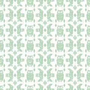 Stamped Owls Simple Woodland Animals Birds Pastel Seafoam Green on White Wood Cut Southwest Native Minimalist Rustic