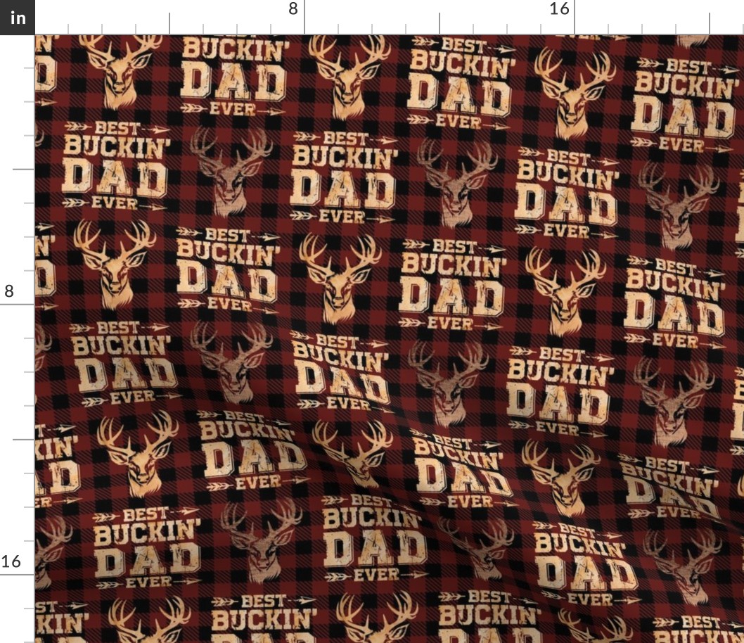 Bigger Best Buckin' Dad Ever Dark Red Buffalo Plaid