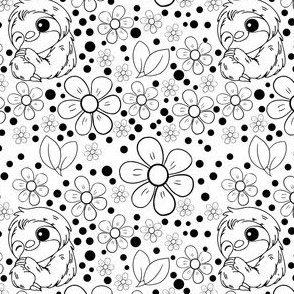 Cute Spring Sloth Line Art Black and White