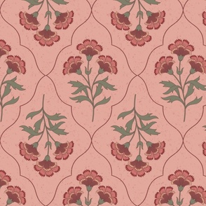 Boho Arabesque Carnations in Vintage Rose - Large Version