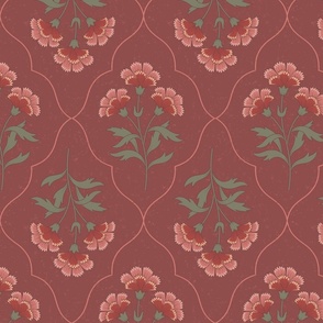 Boho Arabesque Carnations in Antique Rose - Large Version