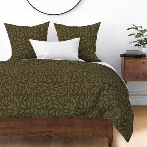 Scattered Organic Bohemian Leaves in olive green and fern green LARGE