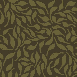 Scattered Organic Bohemian Leaves in olive green and fern green LARGE