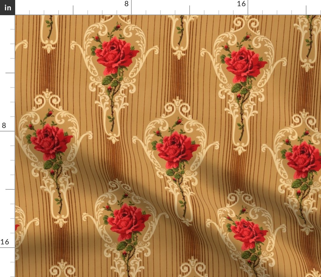 Single red roses with scrolls and stripes