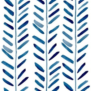 Medium Indigo Blue Herringbone Leaves 