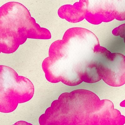 Large Scale // Watercolor Painted Scattered Fluffy Pink Clouds