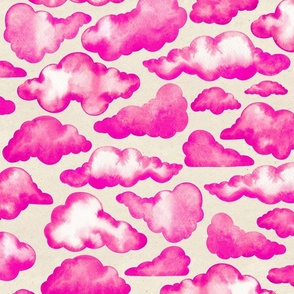 Large Scale // Watercolor Painted Scattered Fluffy Pink Clouds