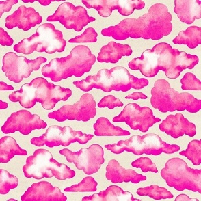 Medium Scale // Watercolor Painted Scattered Fluffy Pink Clouds